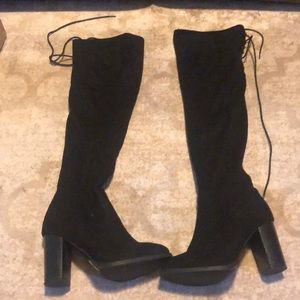 Lace up thigh high boots